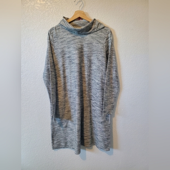 Pure Jill Gray Long Sleeve Funnel Neck Cotton Shift Knit Sweater Dress Medium - Picture 1 of 4